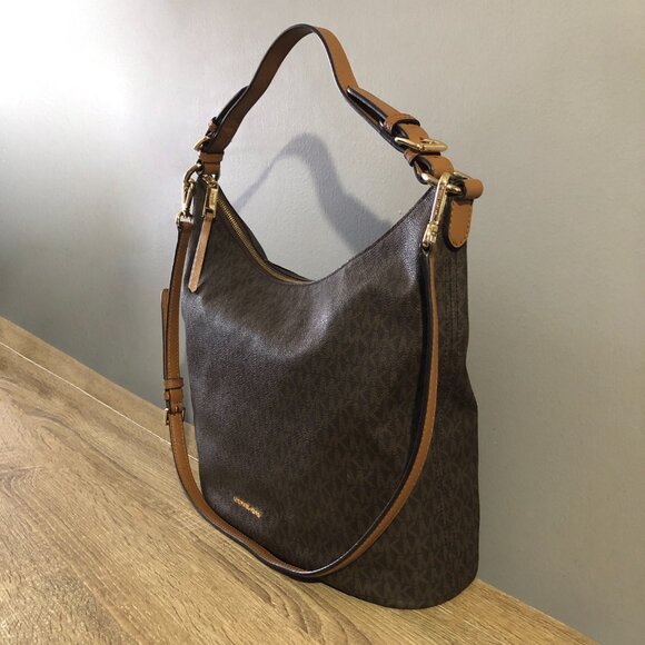 Michael Kors Lupita Signature Brown Monogram Large Hobo Shoulder Bag - Picture 7 of 13